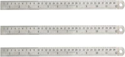 HAMMER MAN 12 inch, 30 cm Stainless Steel Ruler Scale Long Double Side Measuring Tool Ruler(Set of 3, Silver)