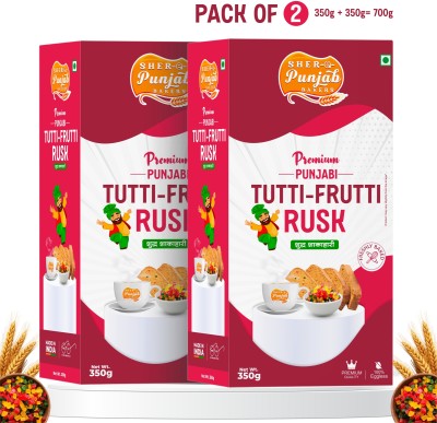 SHER AE PUNJAB BAKERS Premium Punjabi Tutti Frutti Rusk Tutti Frutti flavored Milk Rusk(2 x 350 g)