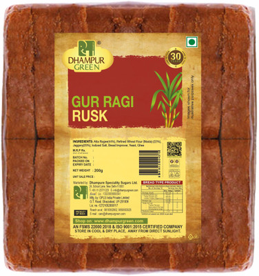 DHAMPUR GREEN Gur Ragi Rusk 200g Pack of 2 | Gur Healthy Snack Rusk Ragi Rusk flavored Ragi Rusk(2 x 200 g)