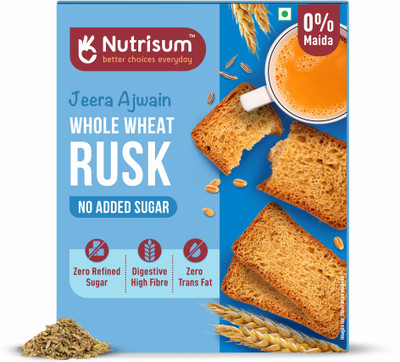 nutrisum Whole Wheat Rusk - No Added Sugar- Jeera And Ajwain NA flavored Wheat Rusk(180 g)