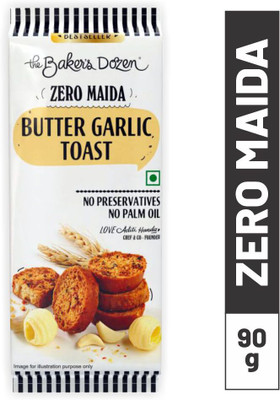 The Baker's Dozen Zero Maida Butter Garlic Toast | Baked Snack Healthy Munching Garlic Toast flavored Garlic Rusk(90 g)