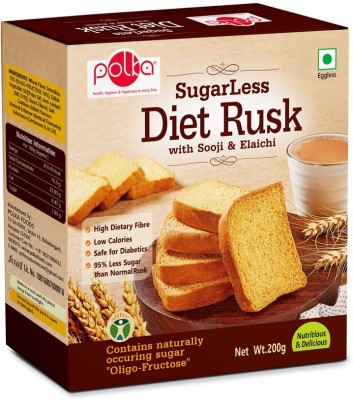 Polka Sugar Less Diet Rusk ,Pack Of 1 ,200 GM ,Suji,Elaichi Sooji, Elaichi flavored Sooji Rusk(600 g)