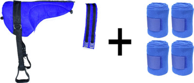 BLESSING PET PRODUCT BLESSING COMBO BLUE HORSE RIDING SADDLE WITH FREE BANDAGE 3 M Saddle(Blue)