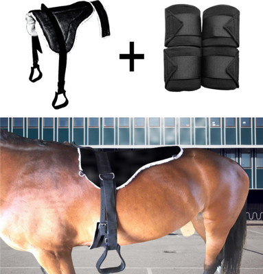 BLESSING PET PRODUCT BLESSING COMBO BLACK HORSE RIDING SADDLE WITH FREE BANDAGE 3 M Saddle(Black)