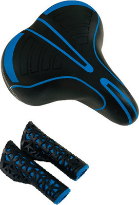 impetus Wide Cycle Seat Grip Handle Combo Comfortable PU Form Suspension MTB Bikes Blue Saddle(Blue)