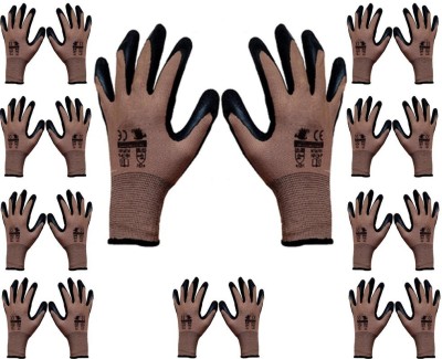 Auto E-Shopping Safety Hand Gloves Industrial Non Slip Free Size Black Brown Set of 10 Pairs Synthetic  Safety Gloves(Pack of 20)