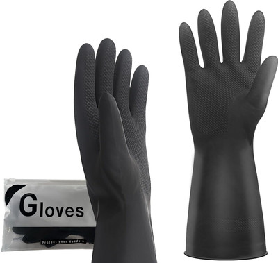 Donizard Reusable Dishwashing Industrial Gardening Kitchen Cleaning Waterproof Rubber  Safety Gloves(Pack of 2)