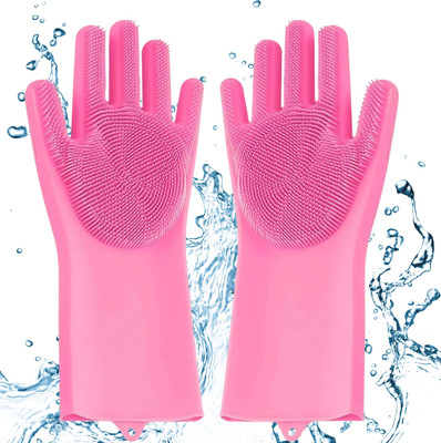 tick mark Magic Silicone Washing Hand Gloves, Scrub Cleaning Gloves With Scrubber Rubber  Safety Gloves(Pack of 2)