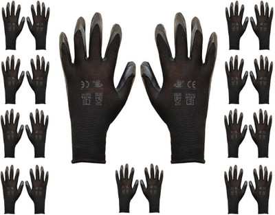 Auto E-Shopping Safety Hand Gloves Industrial Non Slip Gloves Free Size Black Set of 10 Pairs Synthetic  Safety Gloves(Pack of 20)