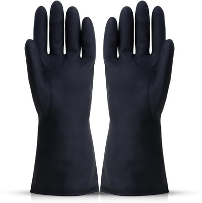 STYLERA 1 Pair Black Rubber Glove for Dishwashing Waterproof & Reusable Anti-Slip Grip Rubber  Safety Gloves(Pack of 1)
