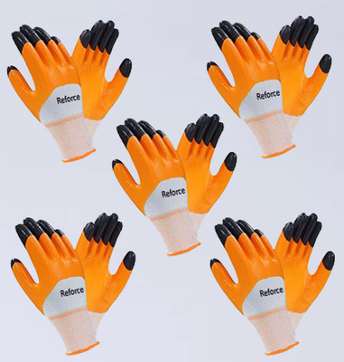 TECHOMANIA 5 PAIR_A Cut Resistant Protection with Rubber Grade Wet and Dry. Glove Nitrile  Safety Gloves(Pack of 10)