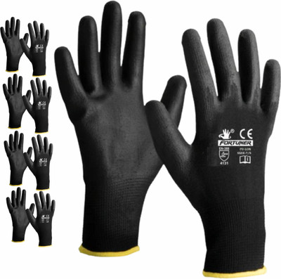 fortuner Black on Black PU Coated Gloves - 5 Pairs, High-Dexterity Polyester  Safety Gloves(Pack of 5)