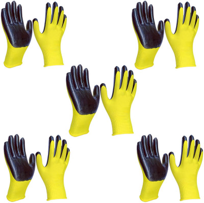 Masox Store Multipurpose Nylon PU Coated Smooth Grip Safety Hand Work Cut Resistant Glove K6 Wet and Dry Glove Set(Free Size Pack of 5)