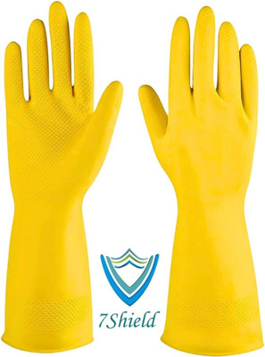 7SHIELD 1 Pair Yellow Rubber Safety Hand Gloves For Chemical,Electrical,Gardening Gloves Rubber  Safety Gloves(Pack of 2)