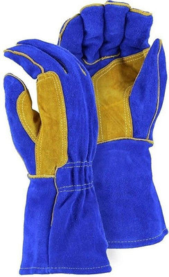 Hand safety Fr Leather Welders Glove With Reinforced Thumb Strap Heat/Fire Resistant Gloves Leather With Kevlar Stitching Blue - (Pack of 1) Leather  Safety Gloves(Pack of 2)