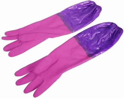 MAAUVTOR Long Elbow Length Gloves Waterproof Dish Washing Reusable Household Kitchen Rubber  Safety Gloves(Pack of 2)