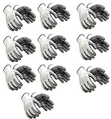 Aatrangi Grey White Reusable Washable Cut Resistance Nylon Safety Hand Gloves Nitrile  Safety Gloves(Pack of 20)