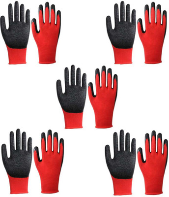 SS & WW RED BLACK PALM COATED HAND GLOVES PACK OF 5 PAIR Latex  Safety Gloves(Pack of 10)