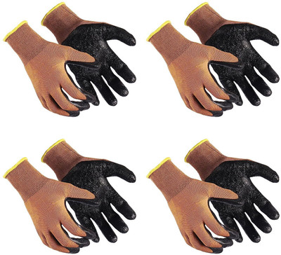 RBGIIT Washable Reusable Cut Proof Nitrile Cotton Cleaning Gloves for Unisex Y39 Wet and Dry Glove Set(Free Size Pack of 4)