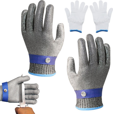 Zomei Pair Work Gloves Stainless Steel Mesh Level 9 Nylon  Safety Gloves(Pack of 2)
