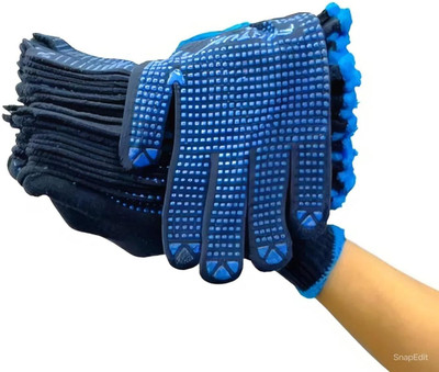 tick mark 2PAIR Heavy Duty Blue Dotted Cotton Gloves Perfect for Warehouse & Industrial Synthetic  Safety Gloves(Pack of 4)