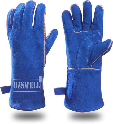 Ozswell Heavy Working 14 Inch Palm Protection Inner Lining Welding Cut Tear Resistant Leather  Safety Gloves(Pack of 1)