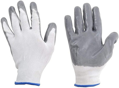 Auto E-Shopping Safety Hand Gloves Industrial Non Slip Gloves Free Size Grey White 1 Pair Synthetic  Safety Gloves(Pack of 2)