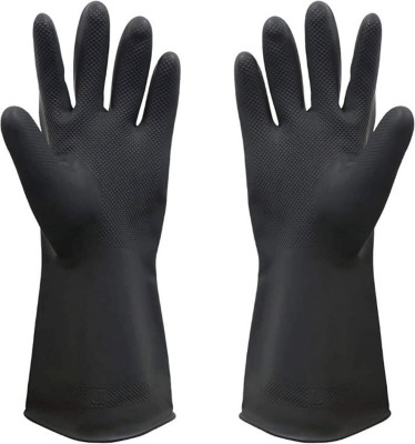 alisp Multipurpose Home Kitchen Use Chemical Resistant Gloves Black Pack of 1 Latex, Nitrile, Rubber, Synthetic  Safety Gloves(Pack of 1)