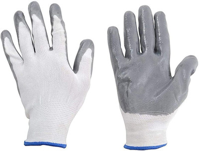Hy-savio 1Pair White Grey Nylon Safety Gloves | PU Coated Industrial Hand Protection Nylon  Safety Gloves(Pack of 2)