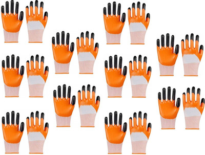 HM EVOTEK High Quality SUPERIOR QUALITY ANTI CUT SAFETY HAND GLOVE Nylon, Synthetic, Latex Safety Gloves TIGER PRINT LATEX PALM COATED HAND SAFETY GLOVES Used at Construction Field or site and Factory (Pack of 10 Pair) Nylon  Safety Gloves(Pack of 20)