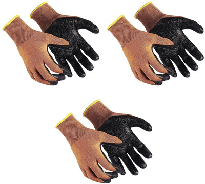 Wishpool 3 Pair Multipurpose Industrial Domestic Cut Resistant Reusable Safety Hand Glove Nitrile, Rubber  Safety Gloves(Pack of 6)