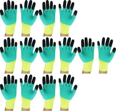 Safies Green Tiger Print Multipurpose Reusable & Washable Palm Coated PACK OF 7PAIRS XL Latex  Safety Gloves(Pack of 14)