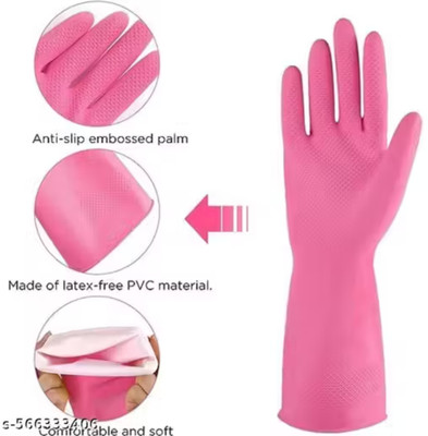 STYLERA 1 Pair Pink Household Gloves Anti-Slip PVC Cleaning Gloves Soft & Comfortable Rubber  Safety Gloves(Pack of 1)