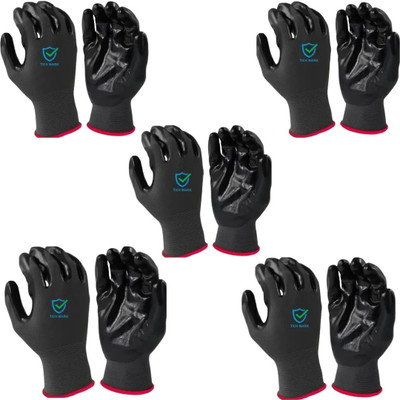 tick mark 5Pair Black Safety Anti Cut Hand Gloves Reusable,Heavy Duty for Men & Women Nylon  Safety Gloves(Pack of 10)