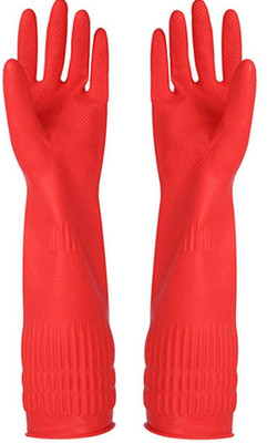 NEW INDIA FIRE TECH Latex Rubber Red Special Dish Kitchen Platform Washing,Home Bathroom Garden Other Type Of Safety Uses Sanitation Fashion Protective Home Kitchen Cleaing Gloves For Women And Girls 1 Pair Latex, Rubber  Safety Gloves(Pack of 1)