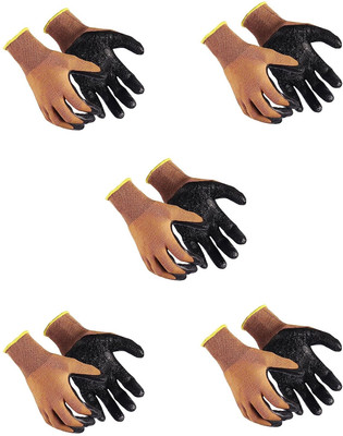 RBSOCK Oil & Cut Resistant Wooden Iren Aluminium Cement Worker Safe Hand S-40 Nitrile, Nylon, Kevlar  Safety Gloves(Pack of 10)