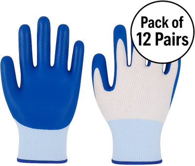 DeepSafe Cut Protective Nylon Indrustrial Work Gloves | Oil Resistant Hand Gloves Nitrile  Safety Gloves(Pack of 12)