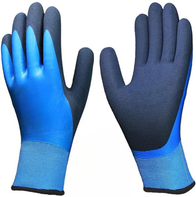 Wishpool 1 PAIR Waterproof Work Gloves Liquid Proof Double Coated Working Multi Purpose Nylon, Nitrile  Safety Gloves(Pack of 2)