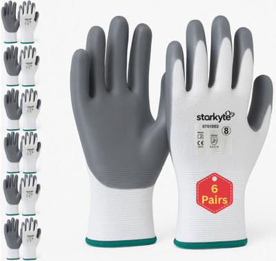 starkyte Nylon Safety Industrial Work Hand Gloves Comfort Fit, Nitrile Coated Firm Grip Wet and Dry Glove Set(Free Size Pack of 12)