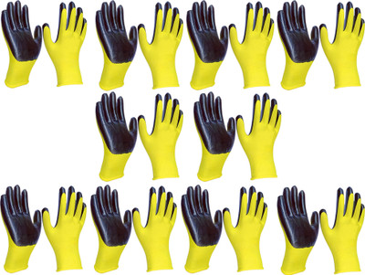 RBGIIT Multipurpose Nylon PU Coated Smooth Grip Safety Hand Work Cut Resistant Glove K1 Wet and Dry Glove Set(Free Size Pack of 10)