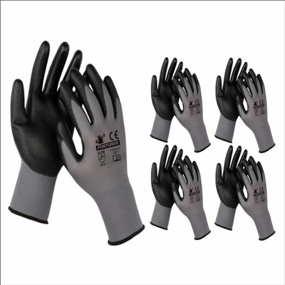fortuner Grey & Black Nitrile Coating Safety Hand Gloves (5 Pairs) Nitrile  Safety Gloves(Pack of 10)