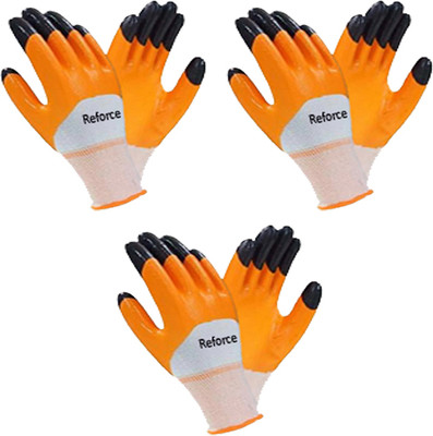 Reforce 3 PAIR Cut Resistant Protection with Rubber Grade Wet and Dry. Glove Nitrile  Safety Gloves(Pack of 6)