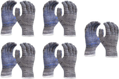 Frontier COTTON KNITTED Grey Melange General Purpose PVC Dotted Gloves (PackOf5Pairs) S Synthetic  Safety Gloves(Pack of 10)