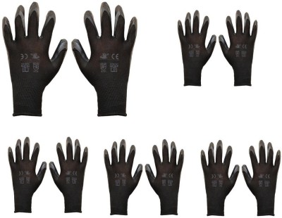 Auto E-Shopping Safety Hand Gloves Industrial Non Slip Gloves Free Size Black Set of 5 Pairs Synthetic  Safety Gloves(Pack of 10)