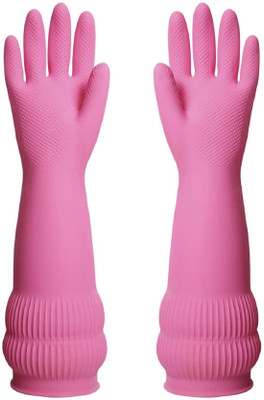 RBSOCK Pink Safety Protective Long Sleev Girls Special Colour Natural Rubber_3 Rubber  Safety Gloves(Pack of 2)