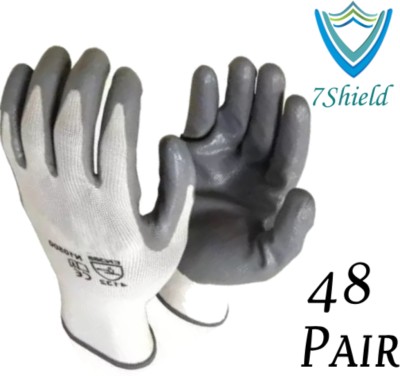 7SHIELD 48 PAIR Cut Resistant Hand Safety Gloves Cut-Proof Protection with Rubber Grade Nylon  Safety Gloves(Pack of 96)