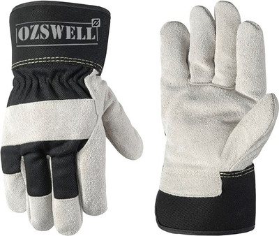 Ozswell Rigger Black White Gloves Heat Cut Tear Resistant Machines Welding 1 Pair Leather  Safety Gloves(Pack of 1)