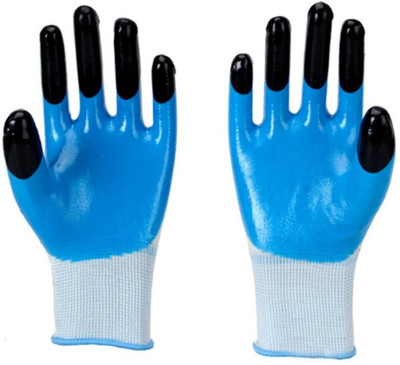 RBGIIT Half Nitrile Nylon Coated Men Women Boy's Girls Cyling Hand Glove S-80 Cycling Gloves(Blue, Black)