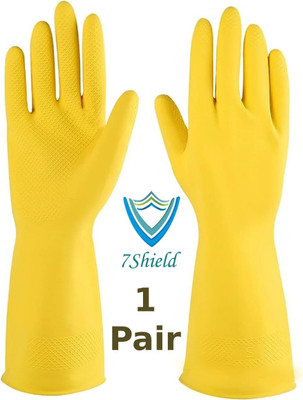 7SHIELD 1 Pair Yellow Rubber Safety Hand Gloves For Chemical, Electrical , Gardening Rubber  Safety Gloves(Pack of 2)