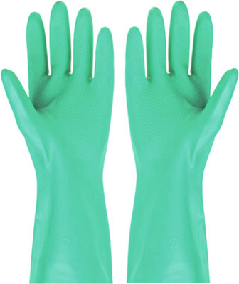KBA Brothers Multipurpose Non-Slip Rubber Gloves Reusable (Green) Pack of 1 Nitrile  Safety Gloves(Pack of 1)